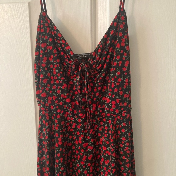 Floral Black and Red Women's Dress - Picture 4 of 5